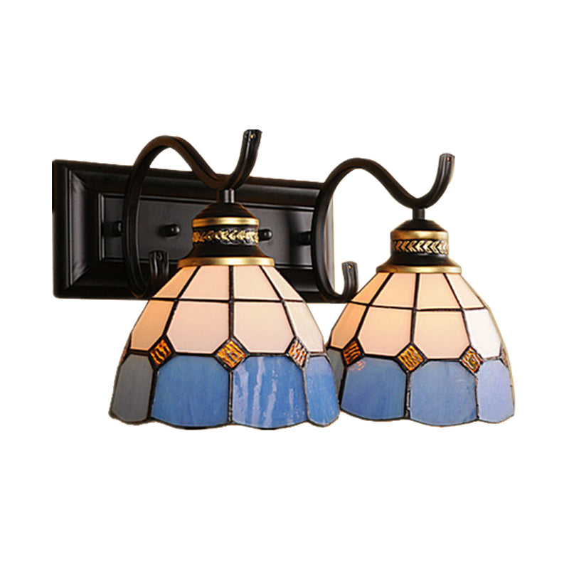 BowLift | 2 Lights Arched Wall Lamp Mediterranean Stained Glass Vanity Light in White/Black for the Bathroom