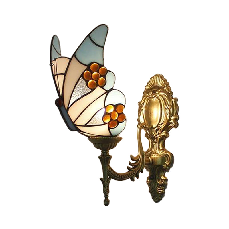 BowLift | Blue butterfly wall lamp in lodge style with art glass 1 light wall lamp for the kitchen