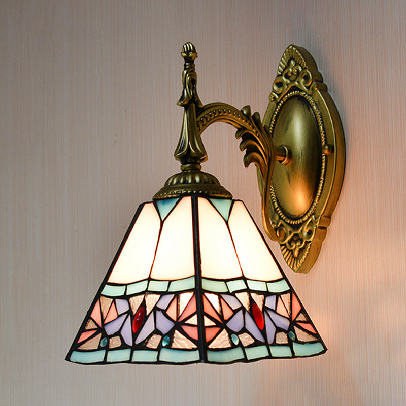 BowLift | Conical Wall Mount Light Stained Glass 1 Light Tiffany Art Deco Wall Lighting in Pink for Bedroom