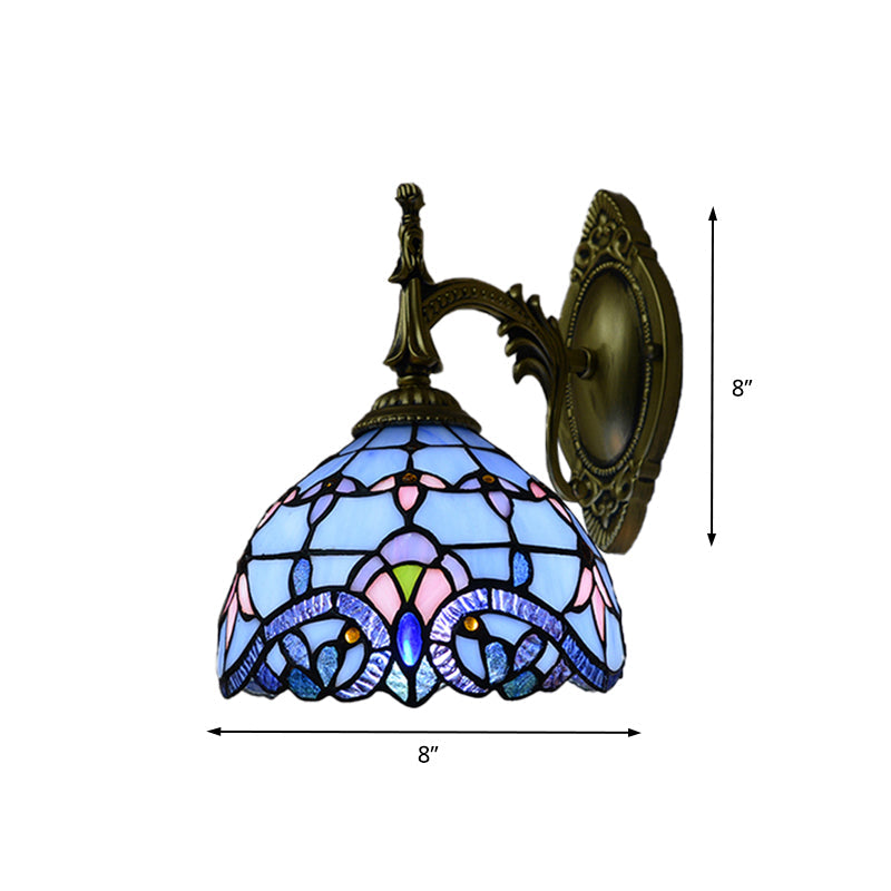 BowLift | Victorian wall lamp with bowl shade, glass with spots, 1 head, wall lighting in blue for the living room