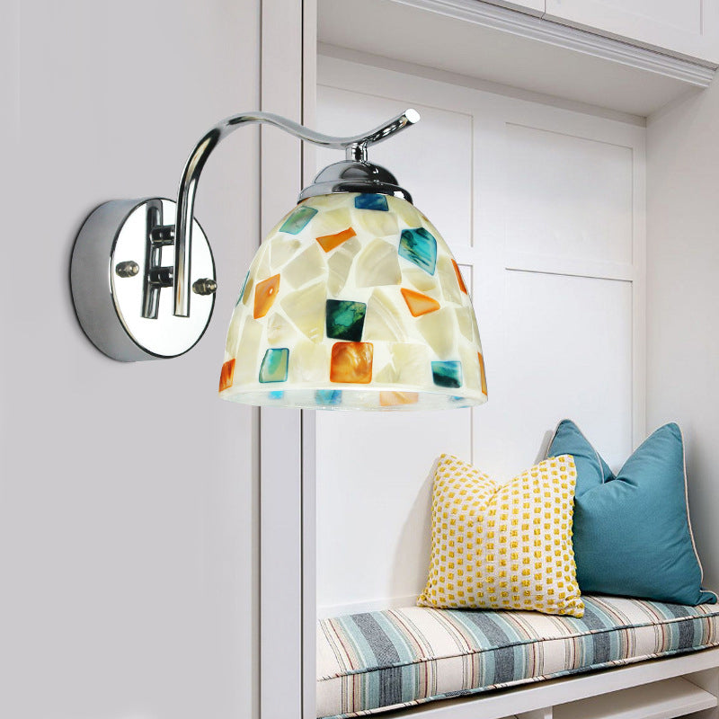 BowLift | Bowl Wall Lamp Fixture Tiffany Braided Shell 1 Head Chrome Wall Light with Curved Arm