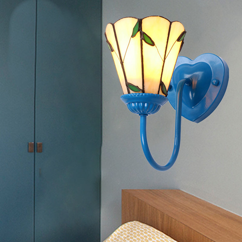 BowLift | Lily Beige Glass Wall Lamp Fixture Tiffany 1 Head White/Blue/Antique Brass Wall Lighting for Bedroom