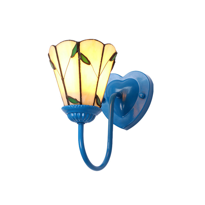 BowLift | Lily Beige Glass Wall Lamp Fixture Tiffany 1 Head White/Blue/Antique Brass Wall Lighting for Bedroom