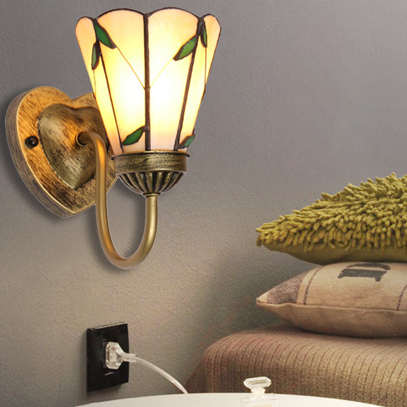 BowLift | Lily Beige Glass Wall Lamp Fixture Tiffany 1 Head White/Blue/Antique Brass Wall Lighting for Bedroom
