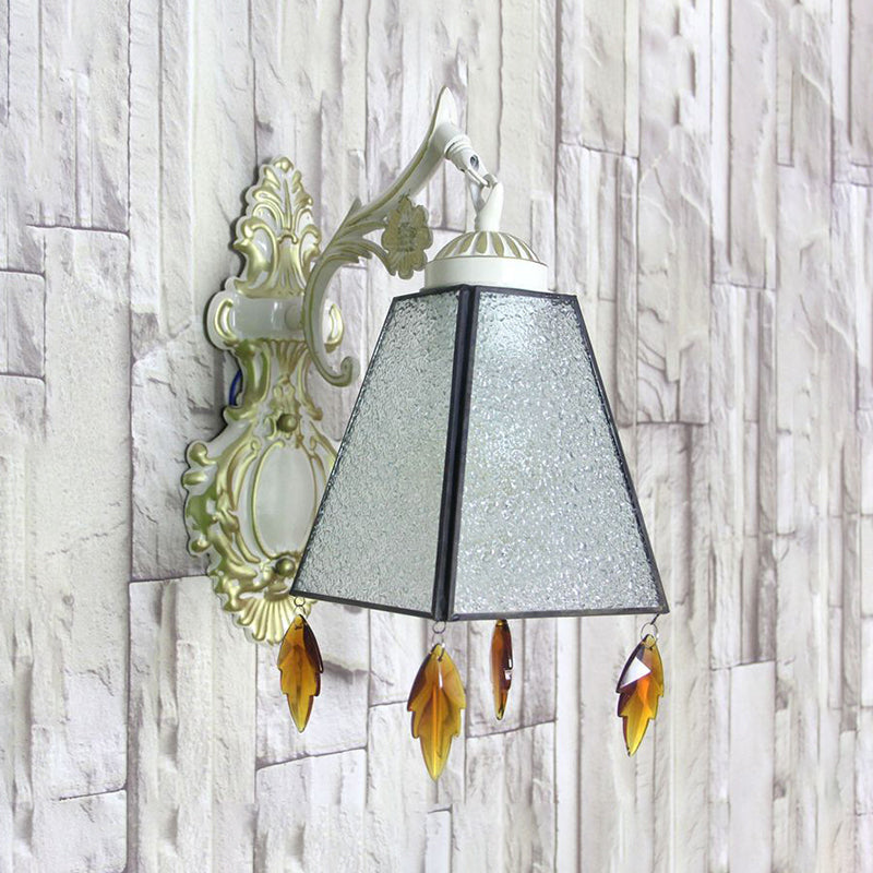BowLift | Geometric Wall Lamp Tiffany Style Stained Glass 1 Light Wall Lamp Fixture with Leaf Pendant in Amber/Green/Clear