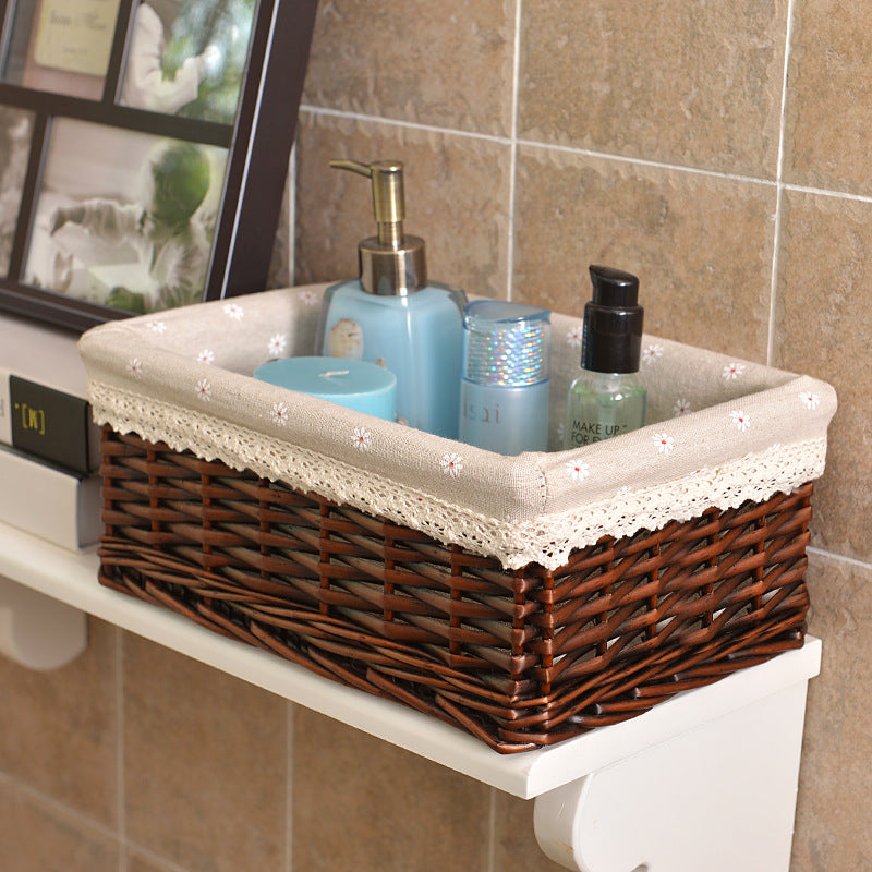 Women's storage basket made of woven natural material with decorative fabric cover Bowlift