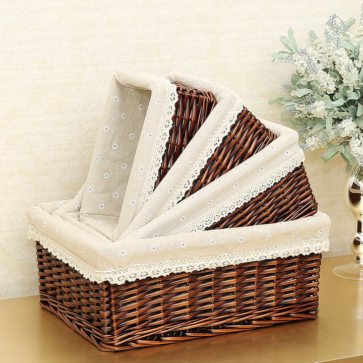 Women's storage basket made of woven natural material with decorative fabric cover Bowlift