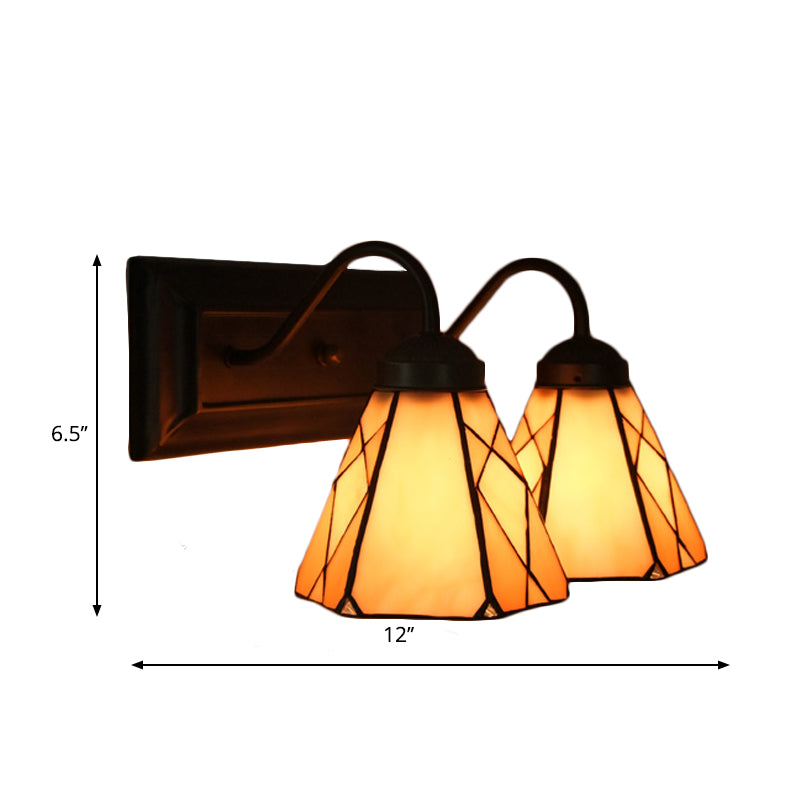 BowLift | Cone Beige Glass Wall Light Tiffany 2 Heads Black Wall Mounted Light for Living Room