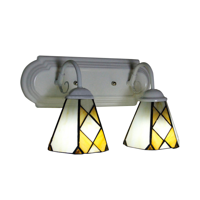 BowLift | Cone Wall Lamp 2 Heads Stained Glass Rustic Vintage Bathroom Wall Lighting in Beige