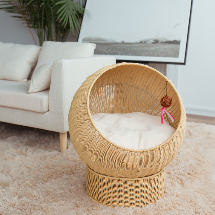 Modern Whimsical Woven Pet Bed Bowlift