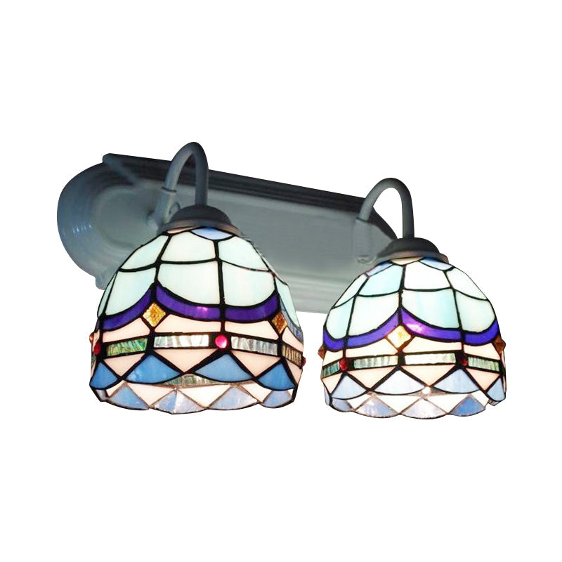 BowLift | Baroque Wall Lighting with Bowl Shade made of Stained Glass 2 Heads Wall Lamp in Blue for Living Room