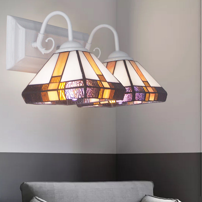 BowLift | 2 Lights Pyramid Wall Lamp Yellow Glass Mission Style Wall Fixture Light in Bronze for Bedroom