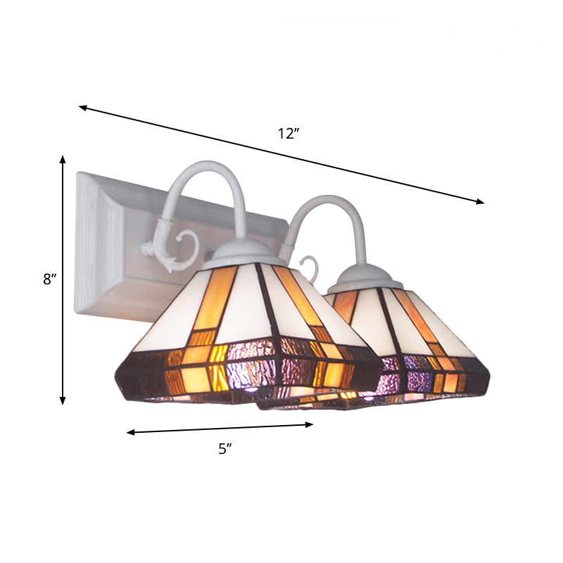 BowLift | 2 Lights Pyramid Wall Lamp Yellow Glass Mission Style Wall Fixture Light in Bronze for Bedroom