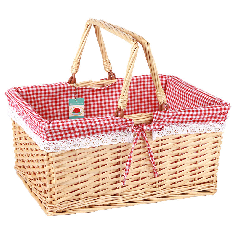 Women braided storage basket with checkered lining Bowlift