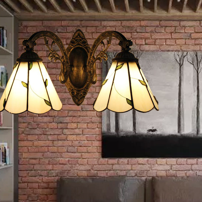 BowLift | 2 Light Leaf Wall Mount Light with Curved Arm Lodge Style Braided Glass Wall Lamp in Beige