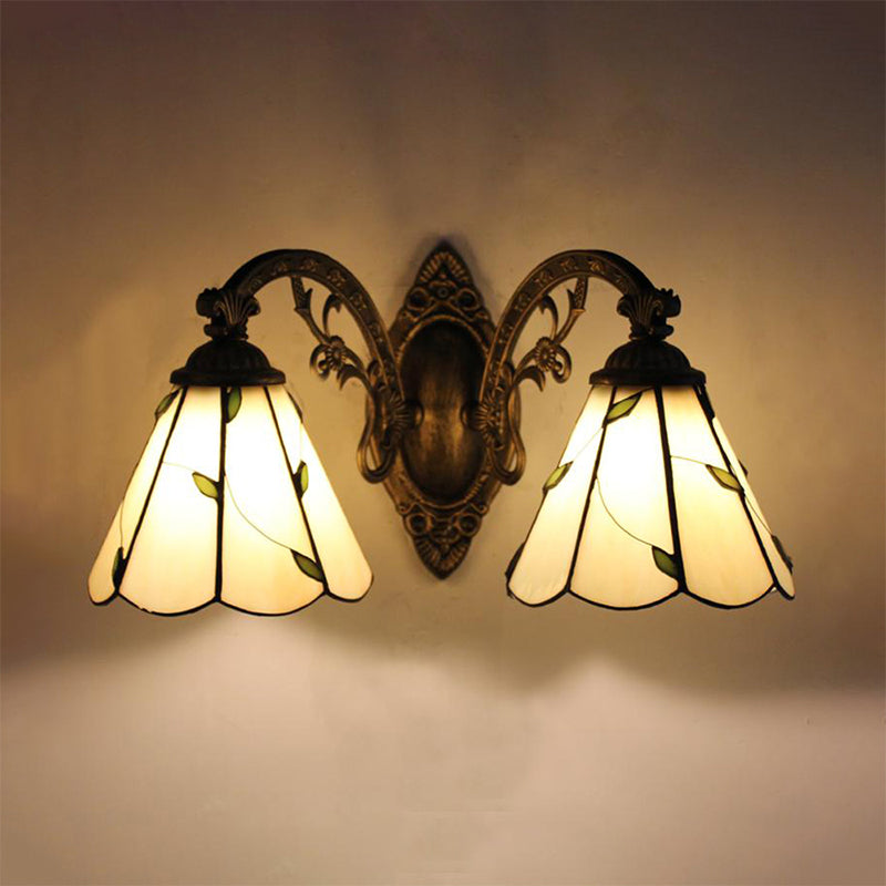 BowLift | 2 Light Leaf Wall Mount Light with Curved Arm Lodge Style Braided Glass Wall Lamp in Beige