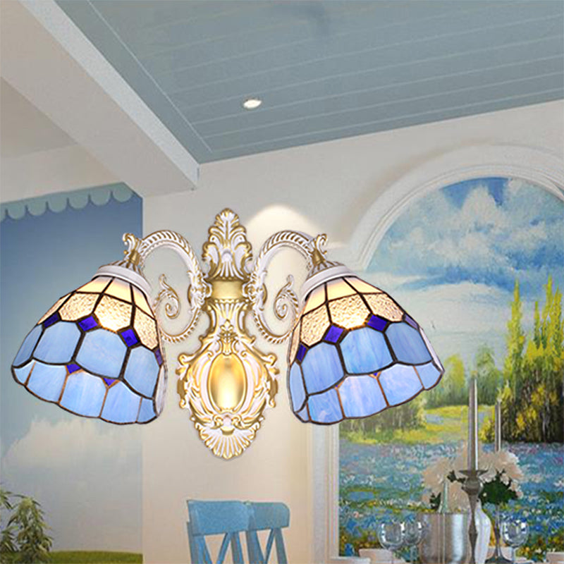 BowLift | Mediterranean Dome Wall Mount Light Blue Glass Shade 2 Heads Wall Lamp Lighting for Restaurant