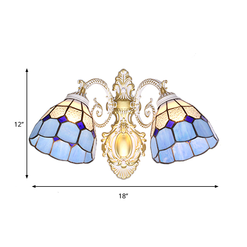 BowLift | Mediterranean Dome Wall Mount Light Blue Glass Shade 2 Heads Wall Lamp Lighting for Restaurant