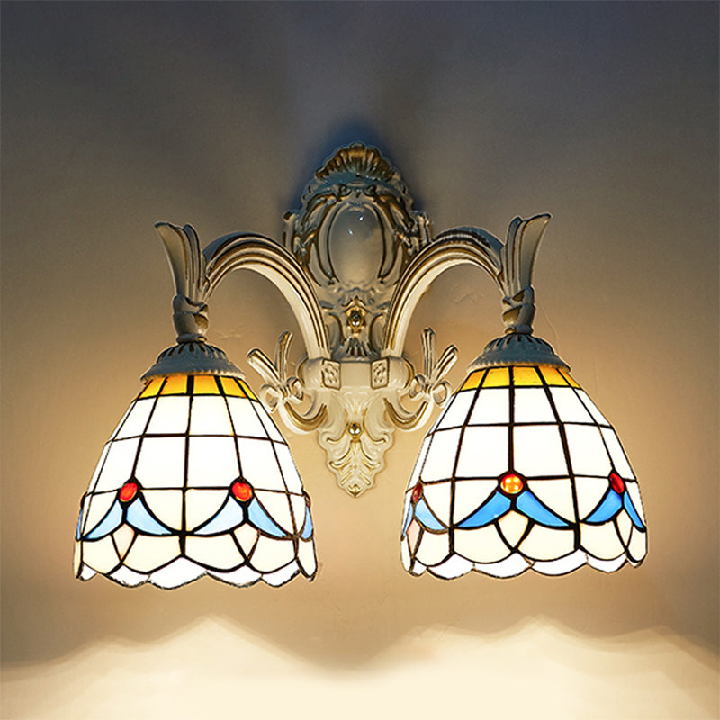 BowLift | Magnolia Wall Lamp Lighting Country Style Stained Glass 2 Lights Wall Mount Light in White for Kitchen