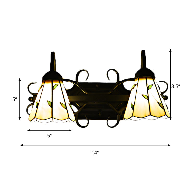 BowLift | 2 Light Cone Wall Lamp Woven Glass Lodge Style Bathroom Vanity Light in Beige