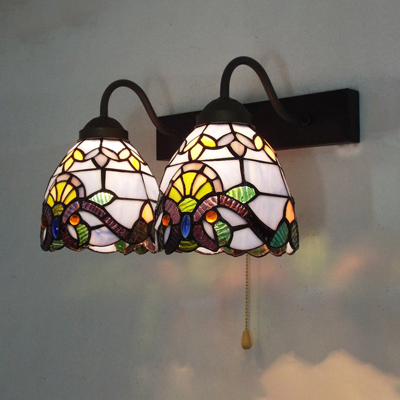 BowLift | 2 Heads Bowl Wall Light Baroque Blue Glass Wall Lamp with Pull Switch