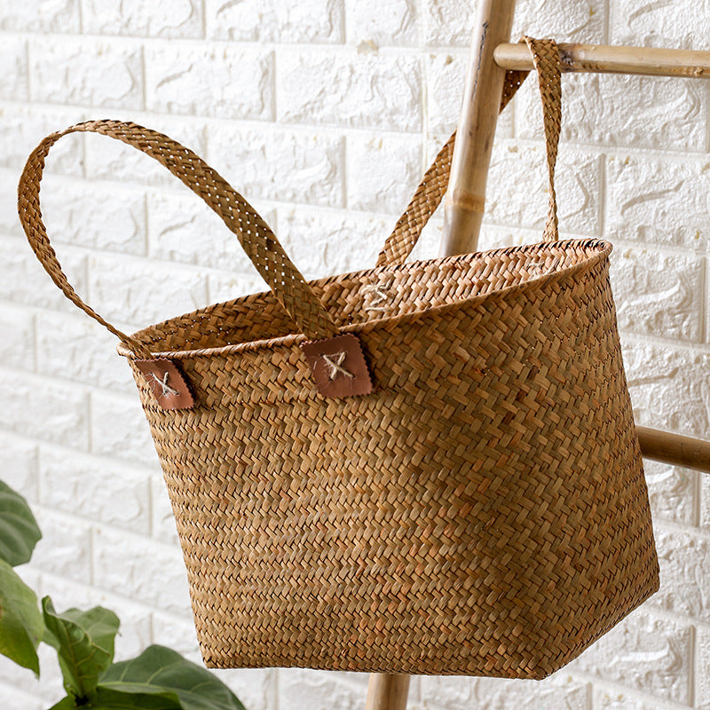 Handwoven Natural Wicker Shopping Basket Bowlift