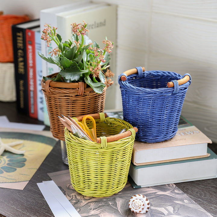 Unisex Handwoven Storage Basket with Wooden Handles Bowlift