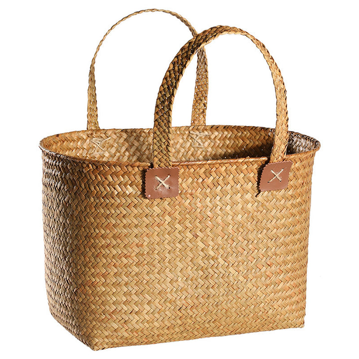 Handwoven Natural Wicker Shopping Basket Bowlift