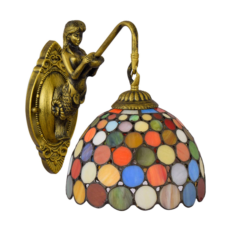BowLift | Antique Brass 1 Head Wall Lighting Tiffany Multicolor Tempered Glass Dome Wall Lamp
