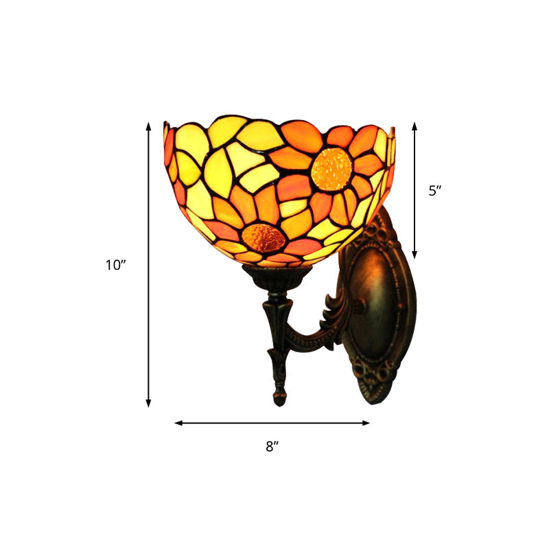 BowLift | Colored Glass Sunflower Wall Lamp Kitchen 1 Head Rustic Tiffany Wall Lamp in Orange