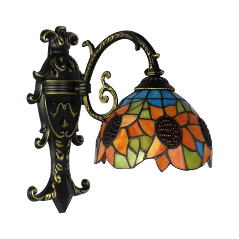 BowLift | Rustic Tiffany Sunflower Wall Lamp 1 Main Woven Glass Wall Light in Orange for Bedroom