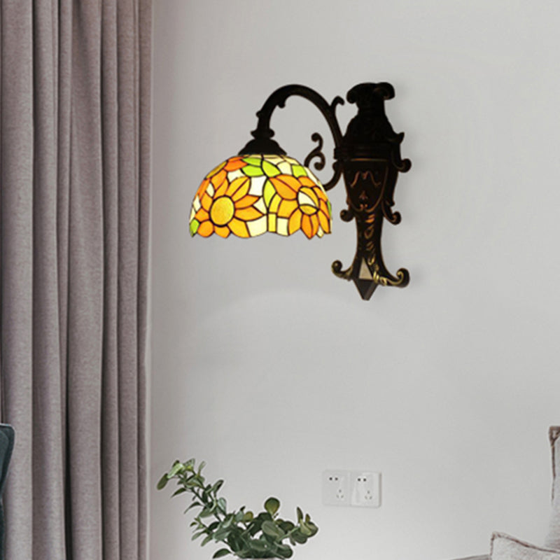 BowLift | Rustic Tiffany Orange Wall Lamp Sunflower Single Glass Sconces Light for Bedroom