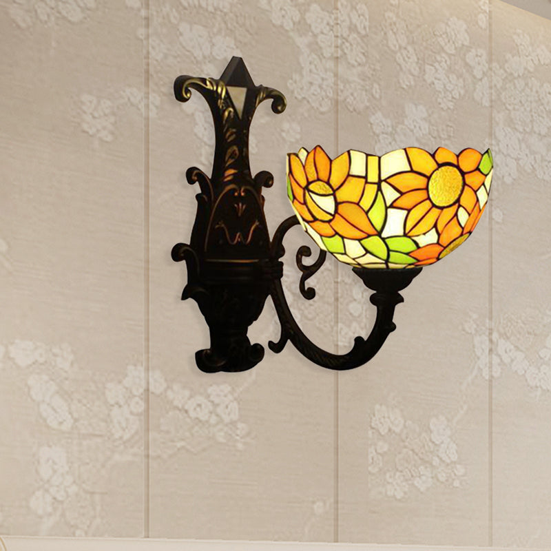 BowLift | Rustic Tiffany Orange Wall Lamp Sunflower Single Glass Sconces Light for Bedroom