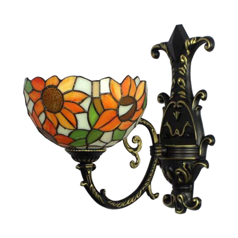 BowLift | Rustic Tiffany Orange Wall Lamp Sunflower Single Glass Sconces Light for Bedroom
