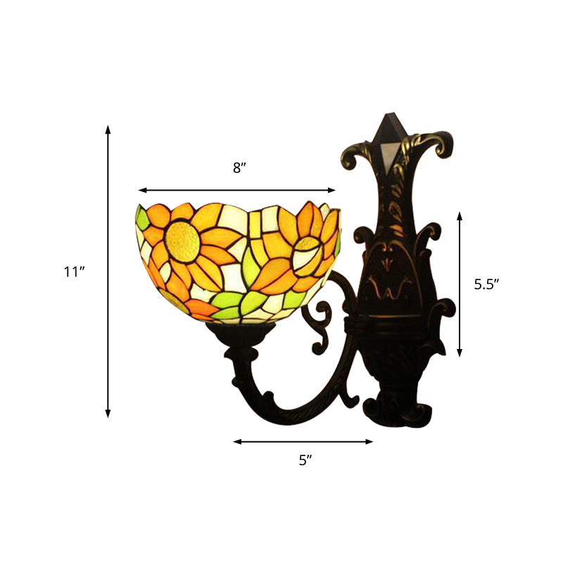 BowLift | Rustic Tiffany Orange Wall Lamp Sunflower Single Glass Sconces Light for Bedroom