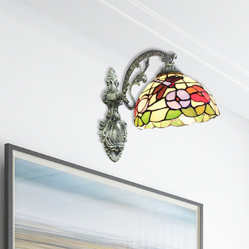 BowLift | Framed Base Restaurant Wall Lamp with Petal Glass 1 Light Tiffany Rustic Wall Light