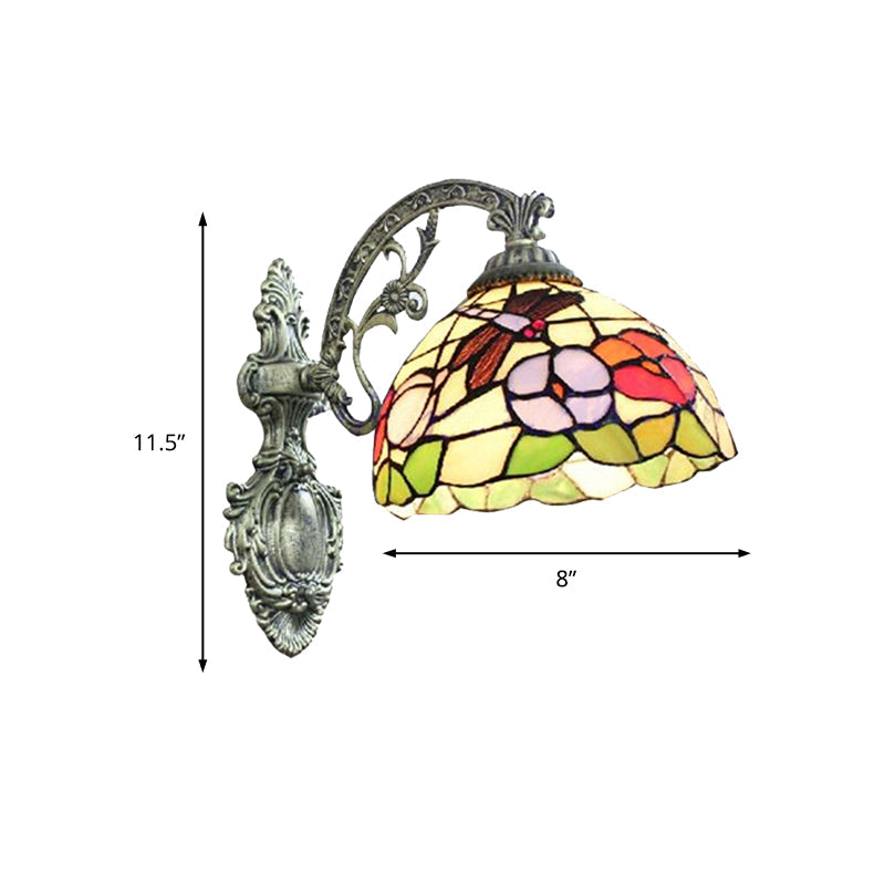BowLift | Framed Base Restaurant Wall Lamp with Petal Glass 1 Light Tiffany Rustic Wall Light