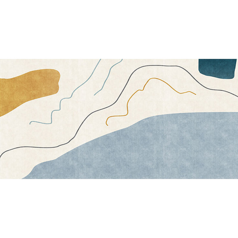 BowLift | Modernist Abstract Rug Blue and Beige Polyester Rug Non-Slip Bottom Washable Pet Friendly Area Rug for Home