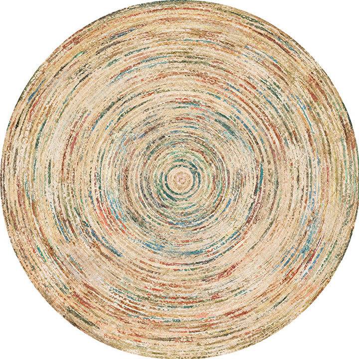 BowLift | Retro Tribal Circles Pattern Carpet Yellow and Red Polyester Carpet Washable Pet Friendly Non-Slip Carpet for the Living Room