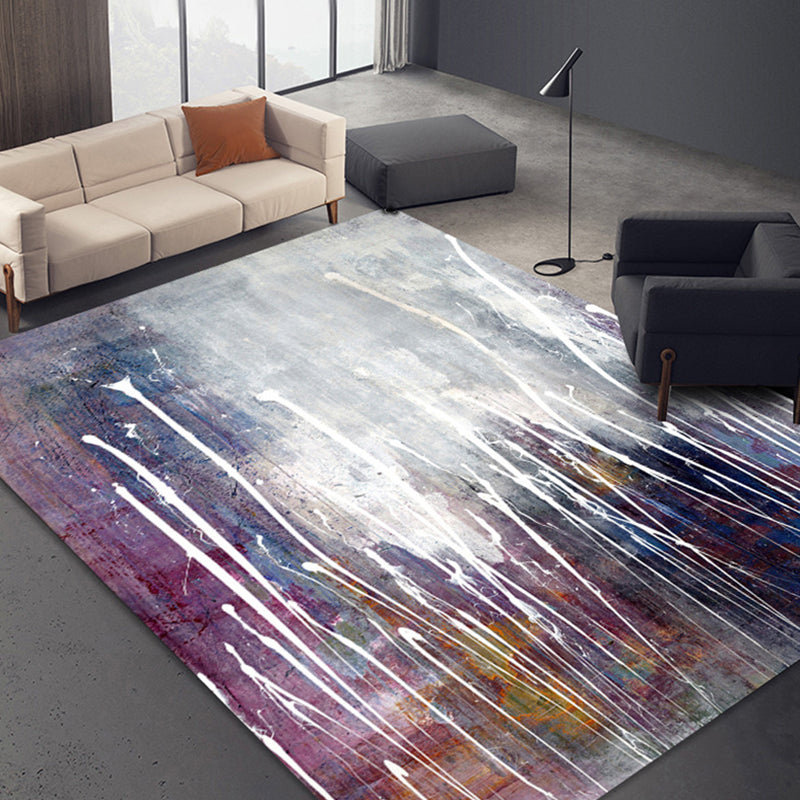 Stylish watercolor pattern rug with swirling stripes multicolored contemporary rug polyester pet-friendly non-slip backing washable rug for the living room | Bowlift
