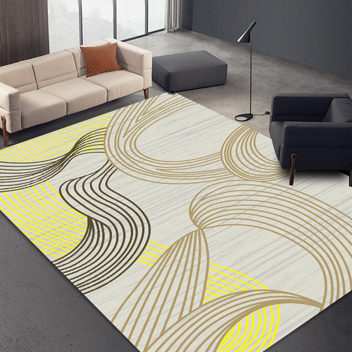 Stylish watercolor pattern rug with swirling stripes multicolored contemporary rug polyester pet-friendly non-slip backing washable rug for the living room | Bowlift