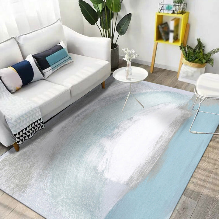 Unique multicolored modernist rug polyester brush stroke pattern rug washable pet-friendly non-slip mat for the living room | Bowlift