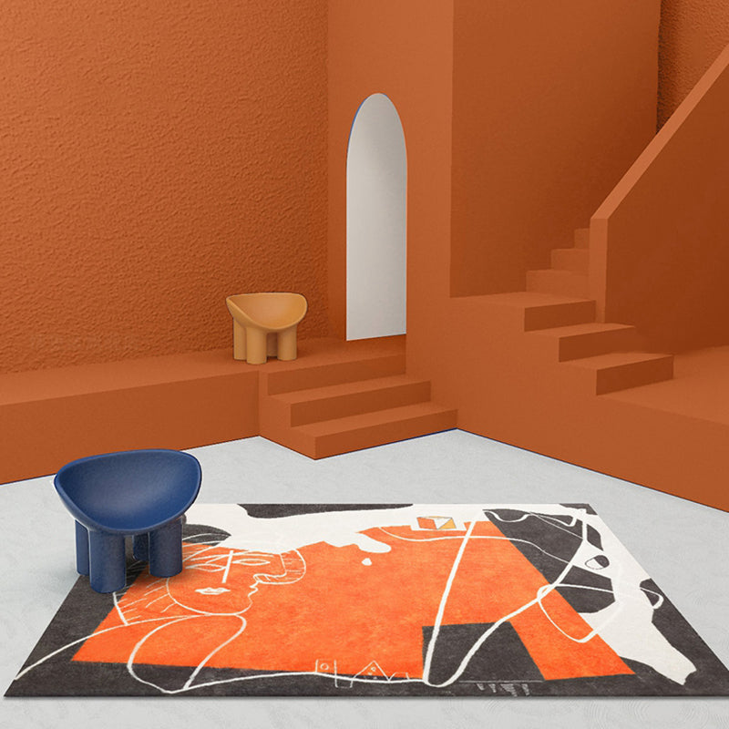 BowLift | Orange and Black Abstract Area Rug Polyester Modern Rug Washable Non-Slip Pet-Friendly Area Rug for Living Room