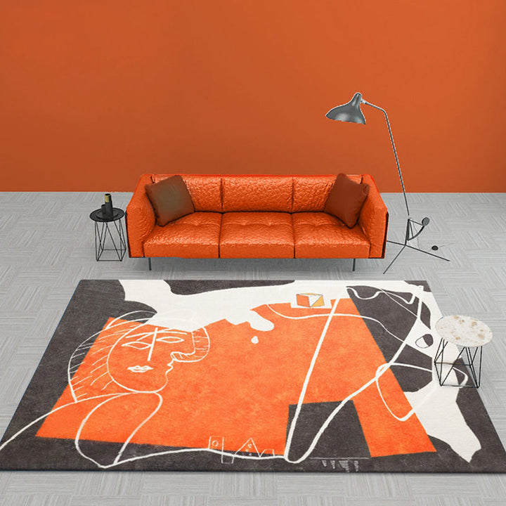 BowLift | Orange and Black Abstract Area Rug Polyester Modern Rug Washable Non-Slip Pet-Friendly Area Rug for Living Room