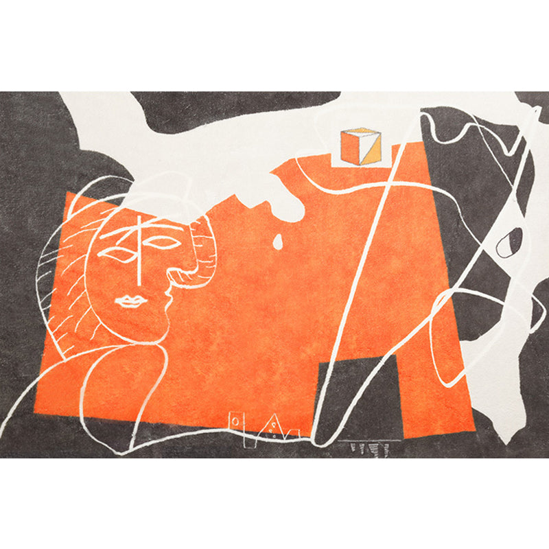 BowLift | Orange and Black Abstract Area Rug Polyester Modern Rug Washable Non-Slip Pet-Friendly Area Rug for Living Room