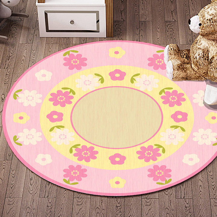 BowLift | Multicolor Flowers Pattern Rug with Star and Heart Polyester Kids Rug Washable Non-Slip Pet-Friendly Rug for Children's Room