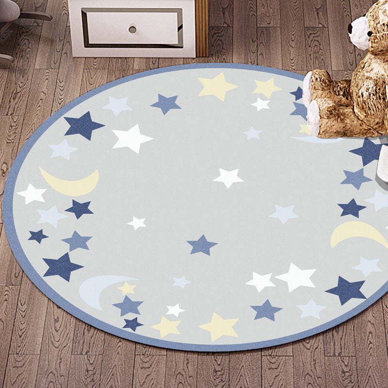 BowLift | Multicolor Flowers Pattern Rug with Star and Heart Polyester Kids Rug Washable Non-Slip Pet-Friendly Rug for Children's Room