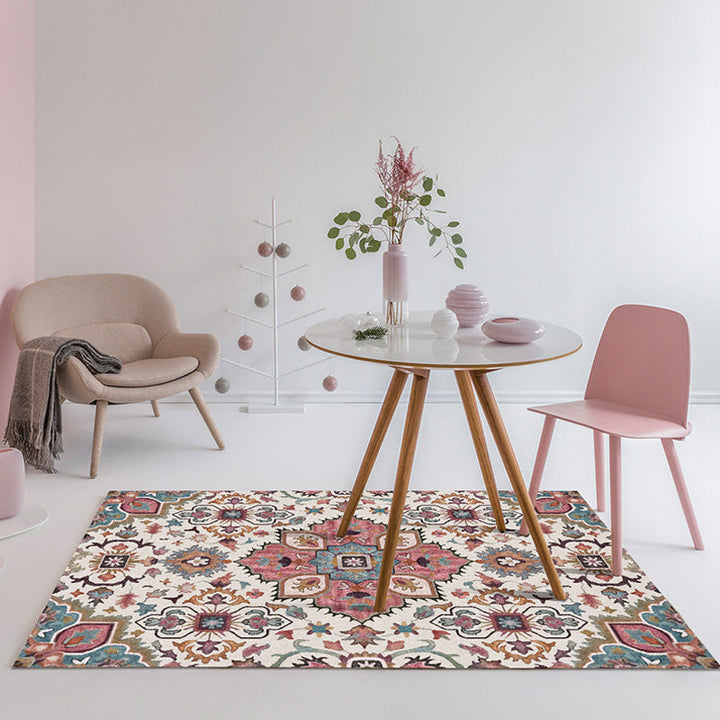BowLift | Traditional Tribal Flower Pattern Rug Multicolored Moroccan Rug Polyester Pet Friendly Non-Slip Back Washable Rug for Living Room