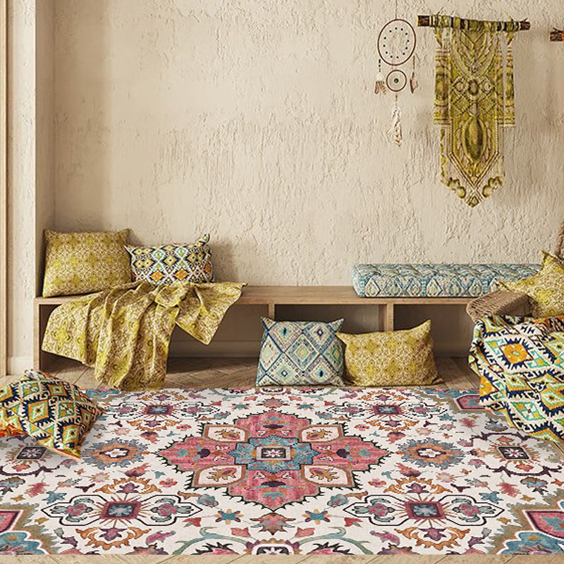 BowLift | Traditional Tribal Flower Pattern Rug Multicolored Moroccan Rug Polyester Pet Friendly Non-Slip Back Washable Rug for Living Room