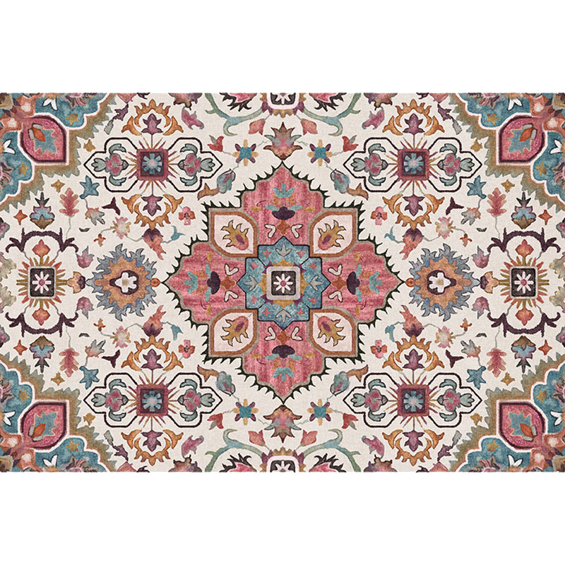 BowLift | Traditional Tribal Flower Pattern Rug Multicolored Moroccan Rug Polyester Pet Friendly Non-Slip Back Washable Rug for Living Room